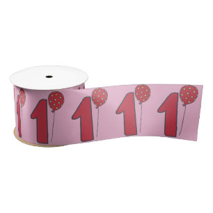 Cute Balloons - Pink & Red Kids 1st Birthday Satin Ribbon