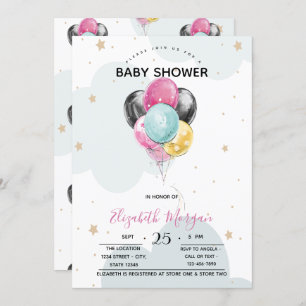 Cute Balloons,Stars,Clouds Invitation