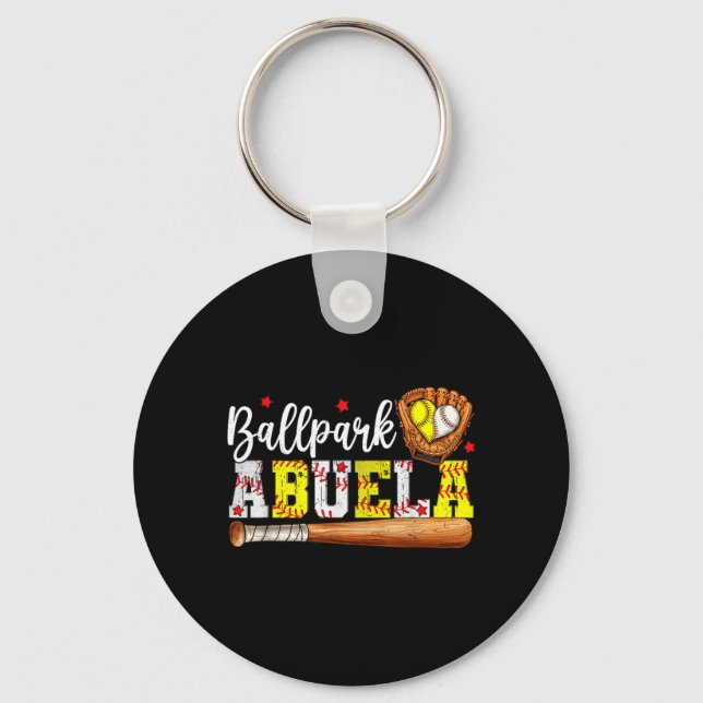 Cute Ballpark Abuela Softball Abuela Baseball Key Ring (Front)