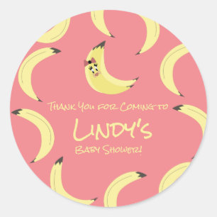 Cute Banana Bunch Girl Baby Shower Pattern  Classic Round Sticker