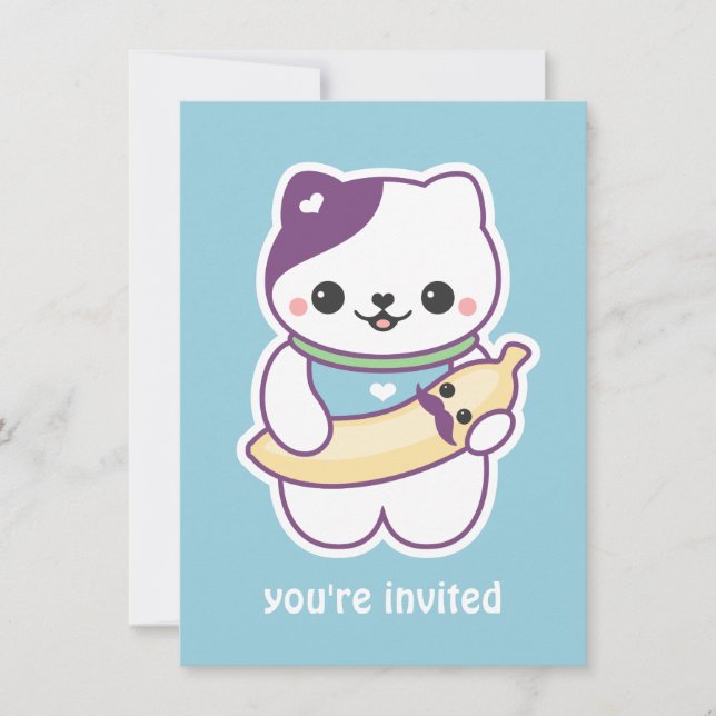 Cute Banana Cat Birthday Party Invitations (Front)