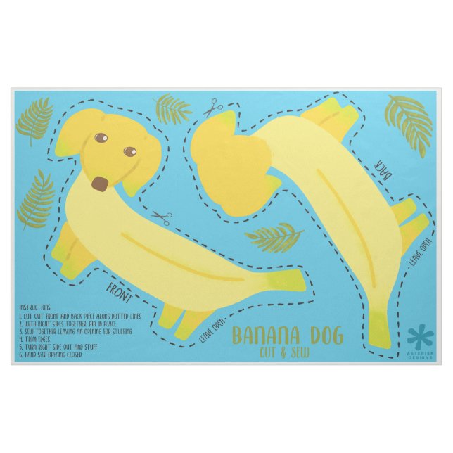 Cute Banana Dog Cut and Sew Plushie Fabric (Fat Quarter)