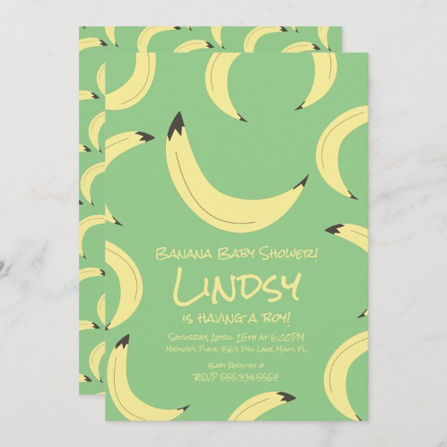 Cute Banana Green Boy Baby Shower Invitation (Front/Back)