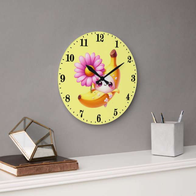 Cute banana lovers kitchen  large clock (Office)