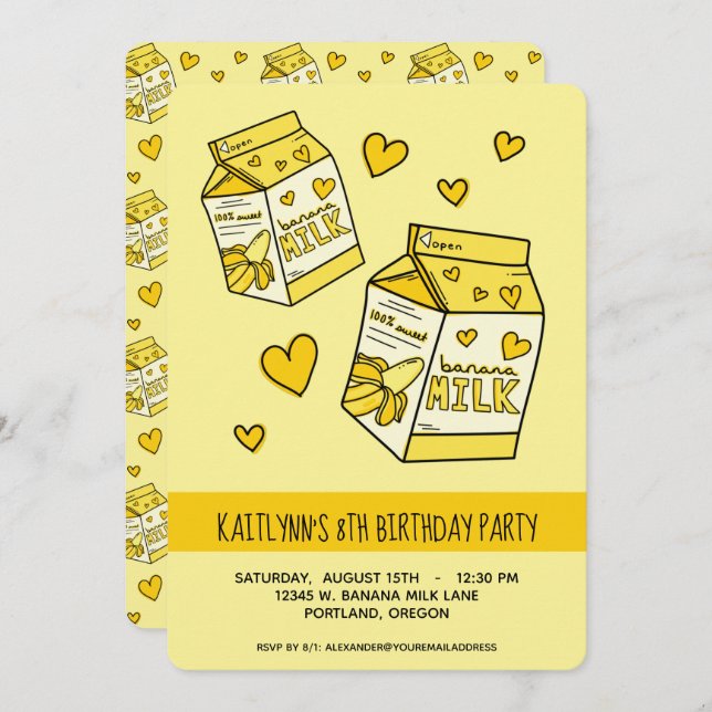 Cute Banana Milk Birthday Party Invitation (Front/Back)
