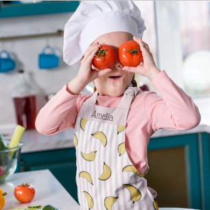 Cute Banana Pink and White Stripes Apron