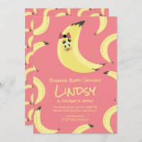 Cute Banana Pink Girls Baby Shower Invitation