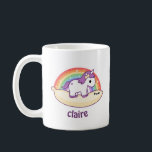 Cute Banana Unicorn Coffee Mug<br><div class="desc">Super cute purple baby unicorn riding a happy banana under a sparkle rainbow. Customise with your own text.</div>