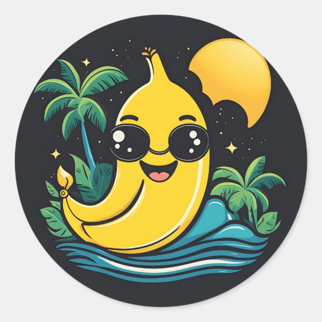 Cute Banana With Sunglasses Classic Round Sticker (Front)