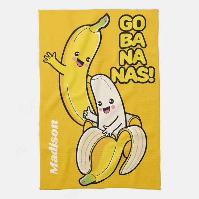 Cute Bananas custom name Tea Towel (Vertical)