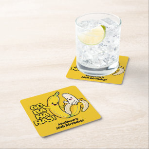 Cute Bananas custom text Square Paper Coaster