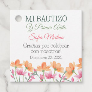 Cute Baptism and First Birthday Watercolor Flowers Favour Tags