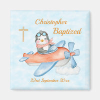 Cute Baptism Watercolor Baby Penguin Aeroplane