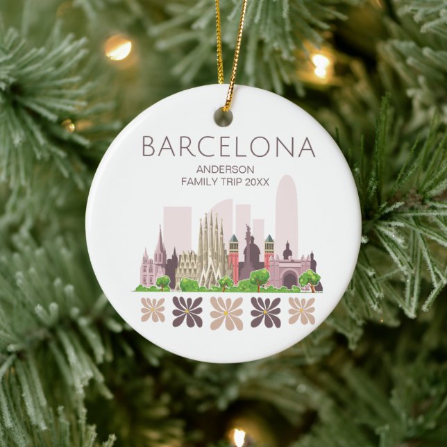Cute Barcelona Spain Ceramic Tree Decoration (Tree)