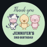 Cute Barn Animals Kids Birthday Party Classic Round Sticker<br><div class="desc">Cute party favours for kids,  boys or girls who love animals. Perfect for kids birthday party,  party favours and thank you label. You can also customise the text for baby shower or other occasion and party.</div>