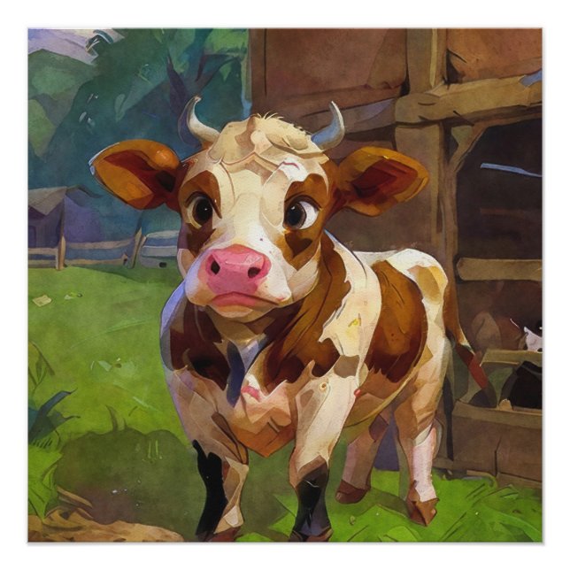 Cute Barn Cow Throw Pillow Poster (Front)