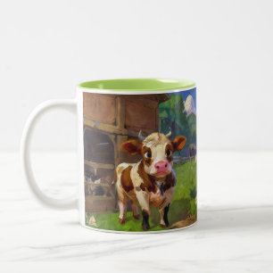 Cute Barn Cow Two-Tone Coffee Mug