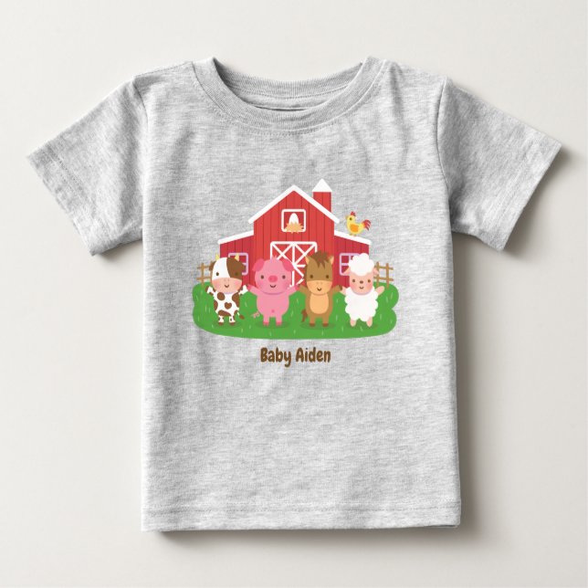 Cute Barn Farm Animals Baby T-Shirt (Front)