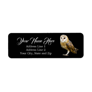 Cute Barn Owl Black Return Address