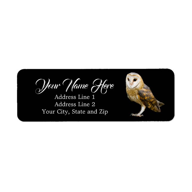 Cute Barn Owl Black Return Address (Front)