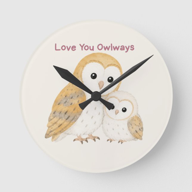Cute Barn Owl Family Wall Clock (Front)