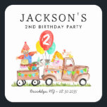 Cute Barn Party Animals Truck Kids Farm Birthday Square Sticker<br><div class="desc">Cute Watercolor Barnyard Animals Party Truck Kids Balloon Farm Birthday Favour Sticker</div>