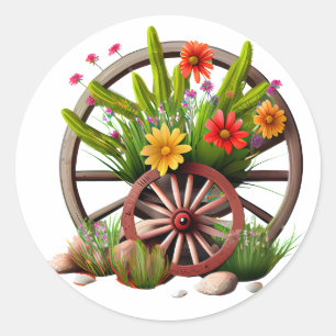 Cute Barn Wagon Wheel Floral Farm Rustic Classic Round Sticker