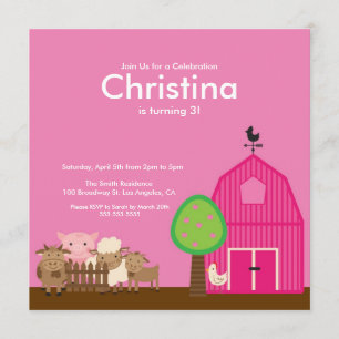 Cute Barn Yard Farm Animals Birthday Party Invite
