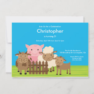 Cute Barn Yard Farm Animals Birthday Party Invite