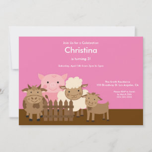 Cute Barn Yard Farm Animals Birthday Party Invite