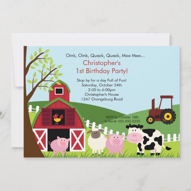 Cute Barnyard Animal Fun Birthday Party Invitation (Front)