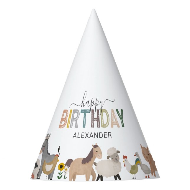 Cute Barnyard Animals Birthday Party Hat (Front)