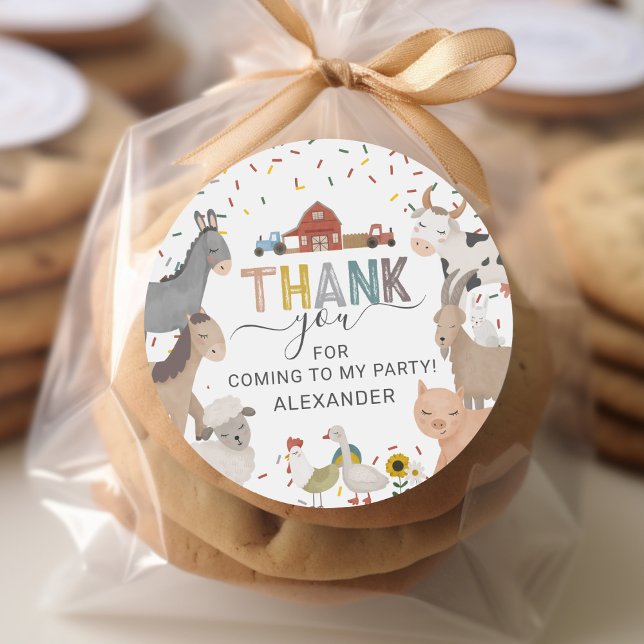 Cute Barnyard Birthday Party Classic Round Sticker (Creator Uploaded)