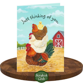 Cute Barnyard Chickens Stack Thinking Of You Card