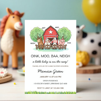 Cute Barnyard Farm Animal Baby Shower  Invitation