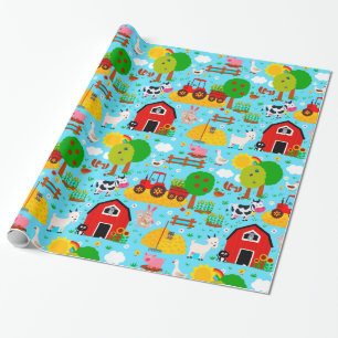 Cute Barnyard Farm Animal Birthday Party Kids Wrapping Paper
