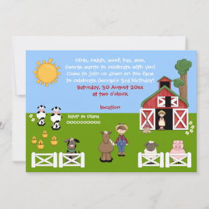 Cute barnyard farm animal childrens birthday invitation