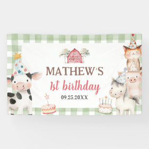 Cute Barnyard Farm Animals 1st Birthday Banner