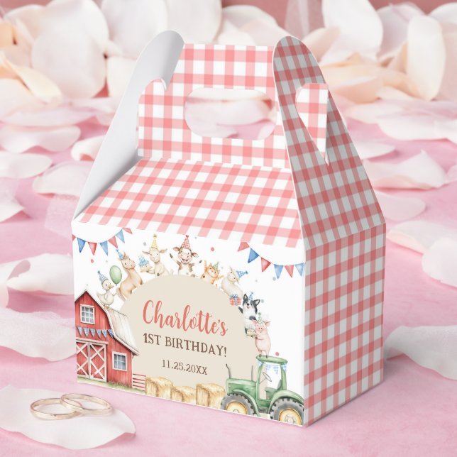 Cute Barnyard Farm Animals 1st Birthday Favour Box (Wedding)