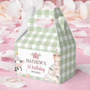 Cute Barnyard Farm Animals 1st Birthday Favour Box