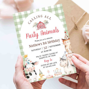 Cute Barnyard Farm Animals 1st Birthday Invitation