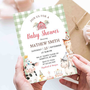 Cute Barnyard Farm Animals 1st Birthday Invitation