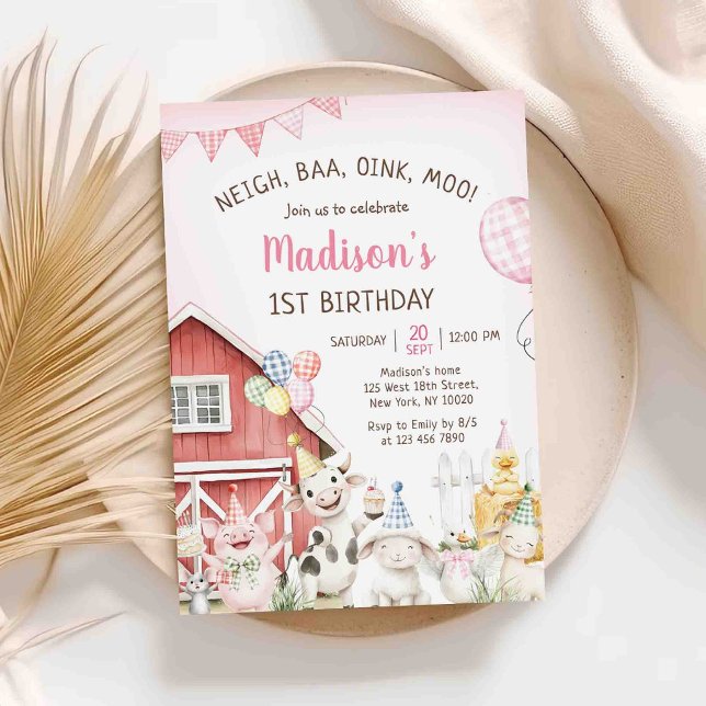 Cute Barnyard Farm Animals 1st Birthday Invitation (Creator Uploaded)