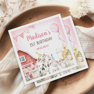 Cute Barnyard Farm Animals 1st Birthday Napkin