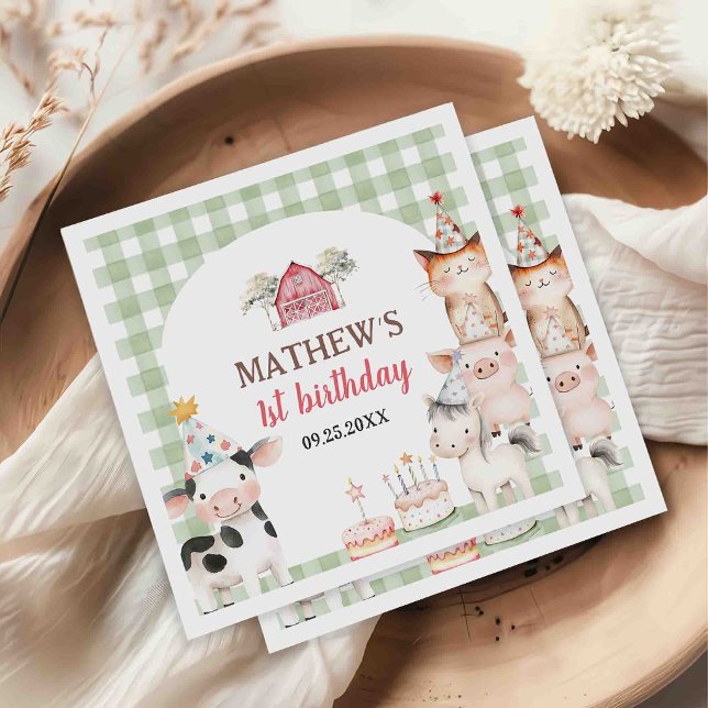 Cute Barnyard Farm Animals 1st Birthday Napkin (Creator Uploaded)