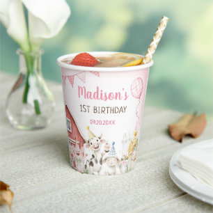 Cute Barnyard Farm Animals 1st Birthday Paper Cups