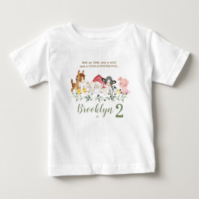 Cute Barnyard Farm Animals 2nd 3rd Birthday Outfit Baby T-Shirt (Front)