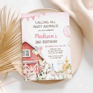 Cute Barnyard Farm Animals 2ND Birthday Invitation