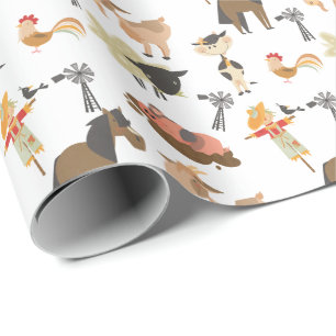 Cute Barnyard Farm Animals   Any Background Colour Wrapping Paper