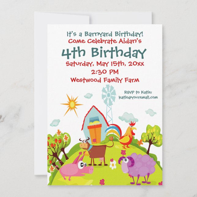 Cute Barnyard Farm Animals Birthday Invitations (Front)